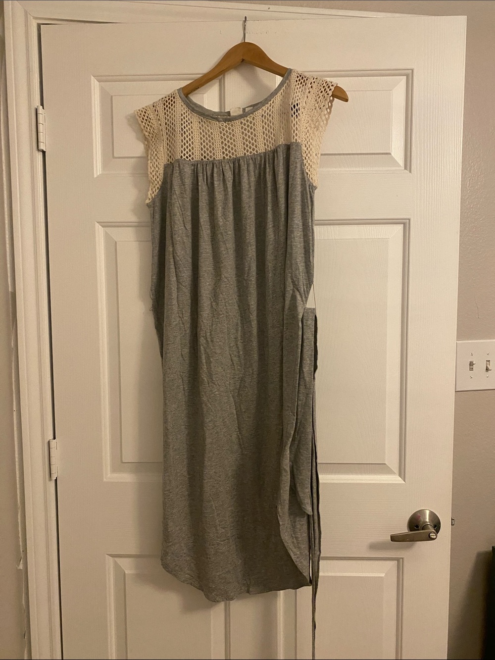 GAP Gray Knit Cotton Midi Dress with Cream Crochet Yoke